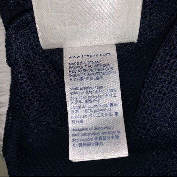 TOMMY HILFIGER Men's Medium Full Zip Windbreaker Jacket Hooded Navy White Light - Picture 5 of 8